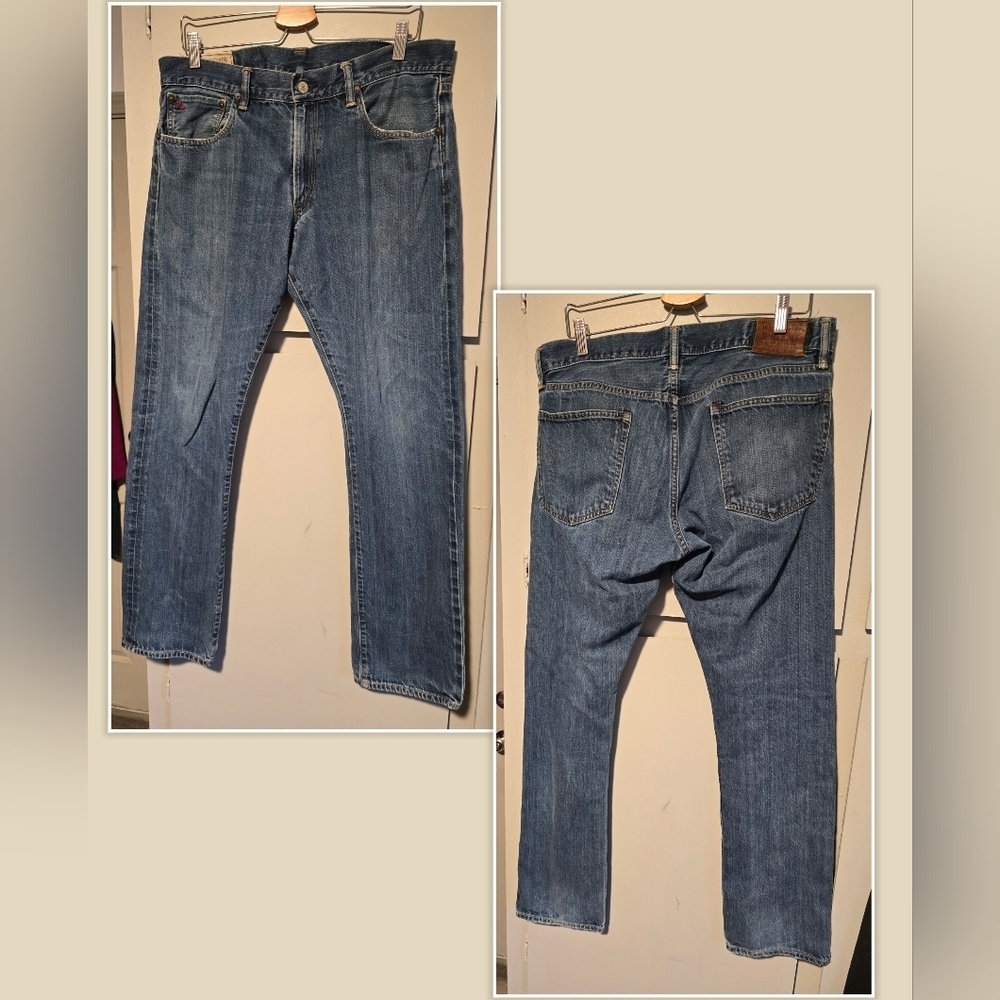 Polo Ralph Lauren Vintage Striaght Leg Denim Distressed Blue Jeans 35x32 35 X 32
